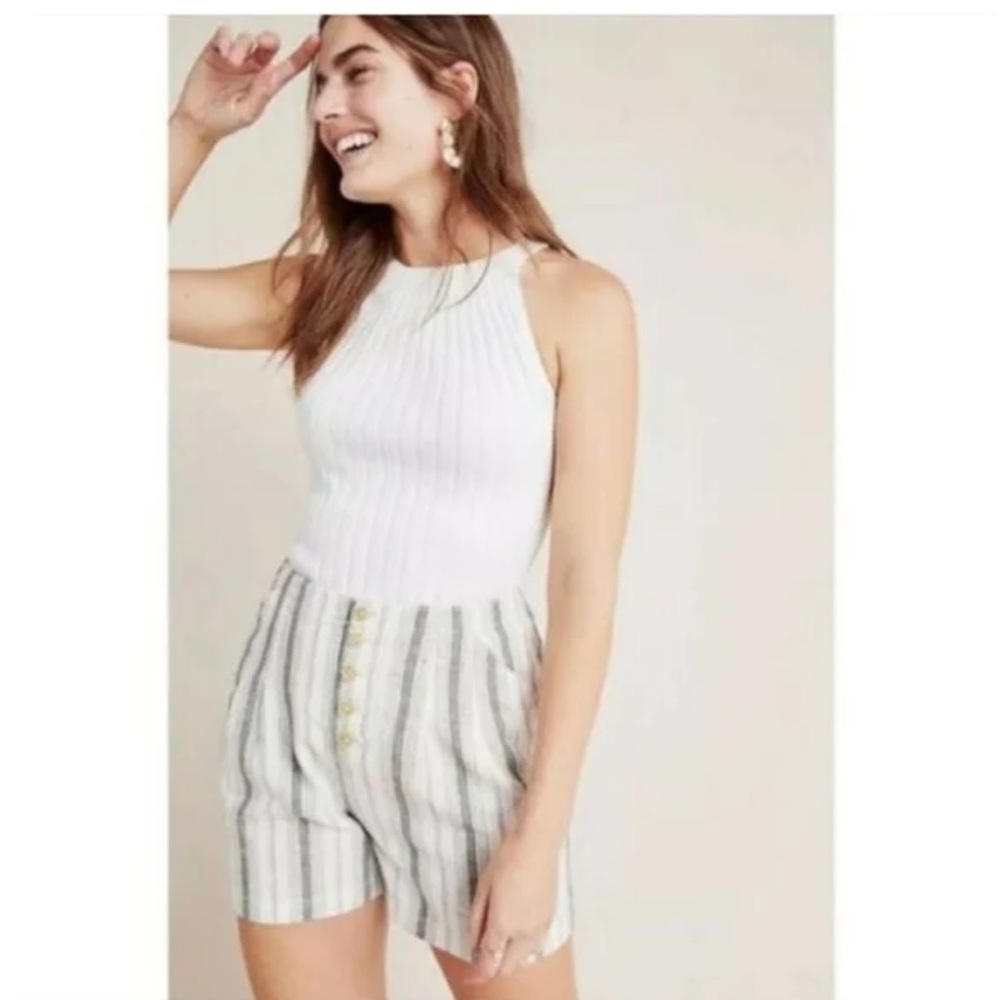Anthropologie Beachgoer Striped Linen Blend High Rise Button Fly Shorts- size 8.